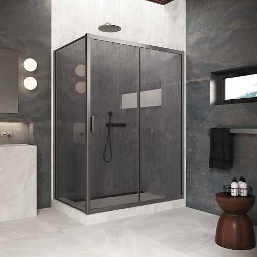 Душевой уголок Vegas-glass ZP+ZPV Protec 165*85 11 07 1650x800 мм, профиль оружейная сталь, стекло графит Душевой уголок Vegas-glass ZP+ZPV Protec 165*85 11 07 1650x800 мм, профиль оружейная сталь, стекло графит