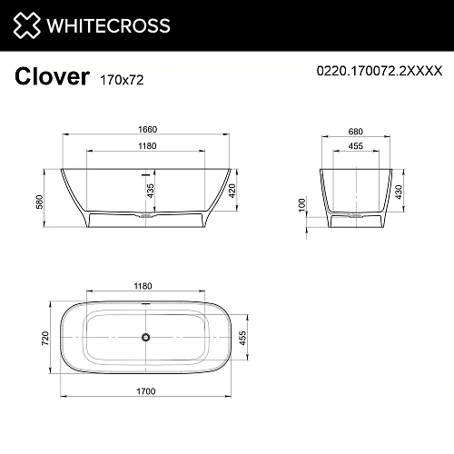 Ванна из искусственного камня WHITECROSS Clover 170x72 RAL матовый Ванна из искусственного камня WHITECROSS Clover 170x72 RAL матовый
