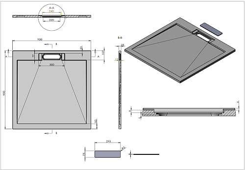 Душевой поддон Vincea VST-4SRL9090A, 900x900x25, антрацит из искусственного камня Душевой поддон Vincea VST-4SRL9090A, 900x900x25, антрацит из искусственного камня