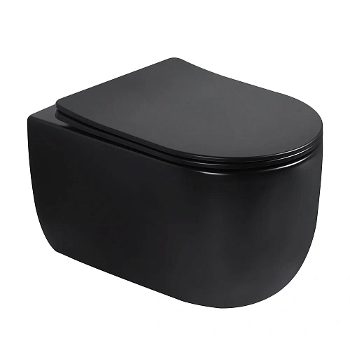 Унитаз подвесной ABBER Bequem AC1104TMB черный матовый, безободковый, смыв торнадо Унитаз подвесной ABBER Bequem AC1104TMB черный матовый, безободковый, смыв торнадо