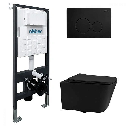 Комплект унитаза ABBER Rechteck AC1201MB черный матовый с инсталляцией AC0105 и кнопкой AC0121MB черный матовый AC1201MB-AC0105-AC0121MB Комплект унитаза ABBER Rechteck AC1201MB черный матовый с инсталляцией AC0105 и кнопкой AC0121MB черный матовый AC1201MB-AC0105-AC0121MB