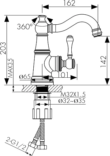 Смеситель для раковины Kaiser Aria 03011-3 золото Смеситель для раковины Kaiser Aria 03011-3 золото