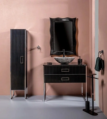 Тумба под раковину Armadi Art MONACO 80 866-080-BCR черная глянец + хром моноблок Тумба под раковину Armadi Art MONACO 80 866-080-BCR черная глянец + хром моноблок