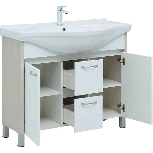 Тумба под раковину Aquanet Донна 100 белый дуб/белый (2 дверцы, 2 ящика) 00274164 Тумба под раковину Aquanet Донна 100 белый дуб/белый (2 дверцы, 2 ящика) 00274164