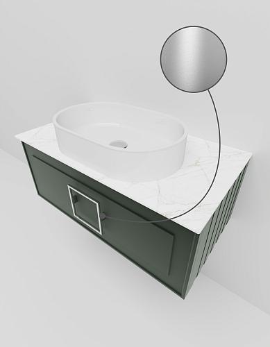 Тумба под раковину La Fenice Cubo Grigio 90 NFNC-01-CUB-G-90-1-GG серо-зеленая матовая с ручкой хром и белой столешницей Тумба под раковину La Fenice Cubo Grigio 90 NFNC-01-CUB-G-90-1-GG серо-зеленая матовая с ручкой хром и белой столешницей