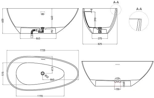 Ванна отдельностоящая Salini PAOLA 172x83 1015104G из искусственого камня S-Sense Ванна отдельностоящая Salini PAOLA 172x83 1015104G из искусственого камня S-Sense