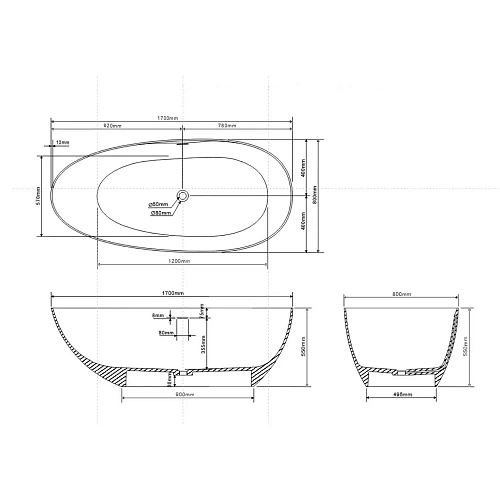 Ванна из искусственного камня ABBER Stein AS9611NM-1.7 белая матовая Ванна из искусственного камня ABBER Stein AS9611NM-1.7 белая матовая