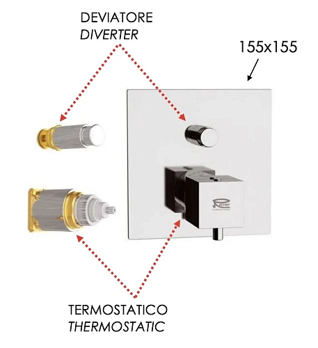 Смеситель для душа Remer Q-Elegance QT09KBNO термостатический, черный матовый Смеситель для душа Remer Q-Elegance QT09KBNO термостатический, черный матовый
