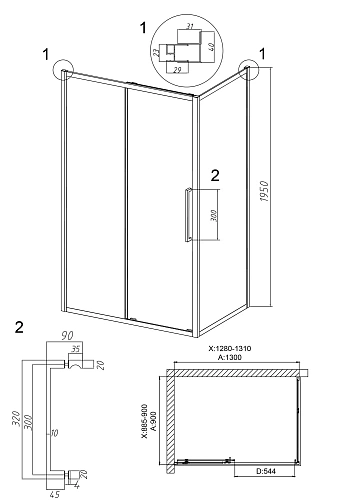 Душевой уголок GROSSMAN Cosmo 100.K33.02.130.21.10-200.K33.02.90.21.10 (130х90х195) раздвижная,черный матовый,стекло тонированное Душевой уголок GROSSMAN Cosmo 100.K33.02.130.21.10-200.K33.02.90.21.10 (130х90х195) раздвижная,черный матовый,стекло тонированное