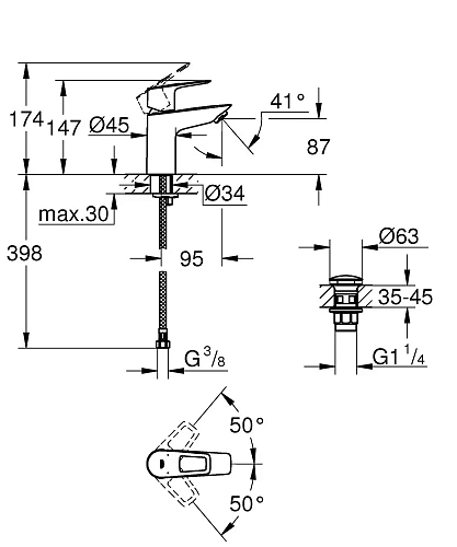 Смеситель для раковины GROHE Start Loop с донным клапаном, S-Size, хром (23882001) Смеситель для раковины GROHE Start Loop с донным клапаном, S-Size, хром (23882001)