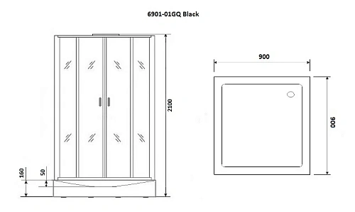 Душевая кабина Niagara Premium NG-6901-01GQ BLACK (900х900х2100) низкий поддон (16 см) стекло тонированное 69010134GQBLACK Душевая кабина Niagara Premium NG-6901-01GQ BLACK (900х900х2100) низкий поддон (16 см) стекло тонированное 69010134GQBLACK