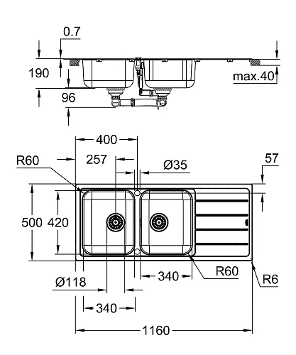 Кухонная мойка GROHE K500 с корзинчатым вентилем, нержавеющая сталь (31588SD1) Кухонная мойка GROHE K500 с корзинчатым вентилем, нержавеющая сталь (31588SD1)