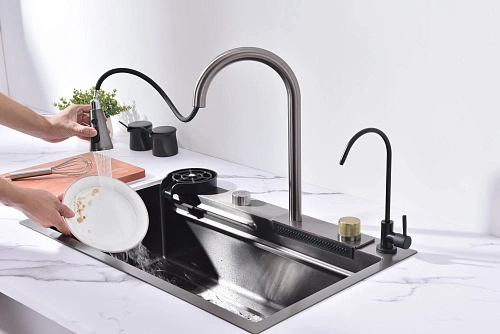 Кухонная мойка ArtDecco Elegant Flow 75 AEF117546 графит, из нержавеющей стали Кухонная мойка ArtDecco Elegant Flow 75 AEF117546 графит, из нержавеющей стали