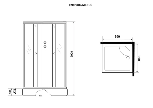 Душевая кабина Niagara Promo P90/26Q/MT/BK (900х900х2000) Душевая кабина Niagara Promo P90/26Q/MT/BK (900х900х2000)
