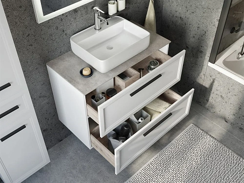 Комплект мебели STWORKI Эстерсунд 90 белая матовая, простоун беж 460310 Комплект мебели STWORKI Эстерсунд 90 белая матовая, простоун беж 460310