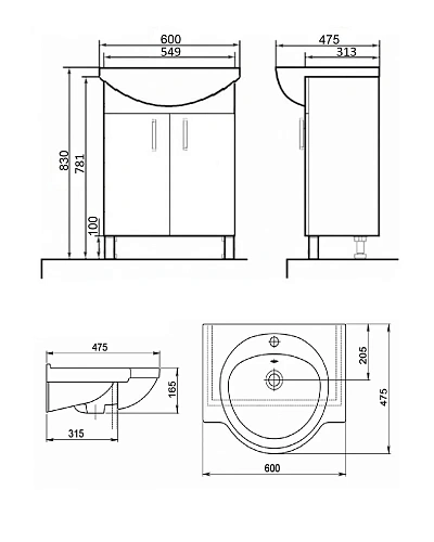 Тумба с раковиной Orange Лайт LA-60TUW+RA напольная белый Тумба с раковиной Orange Лайт LA-60TUW+RA напольная белый