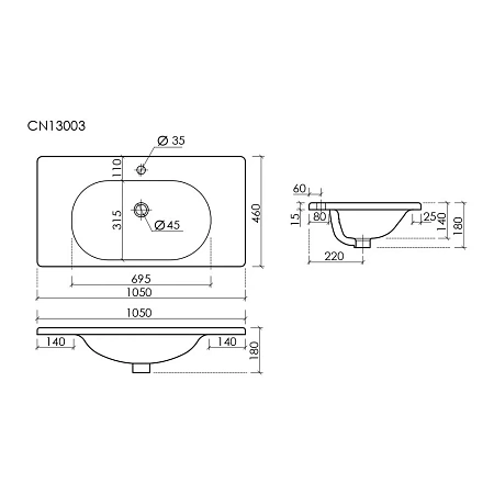 Раковина Ceramica Nova Sabo CN13003 накладная 1000x460x130 белый Раковина Ceramica Nova Sabo CN13003 накладная 1000x460x130 белый