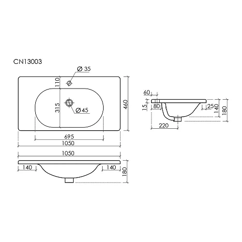 Раковина Ceramica Nova Sabo CN13003 накладная 1000x460x130 белый Раковина Ceramica Nova Sabo CN13003 накладная 1000x460x130 белый