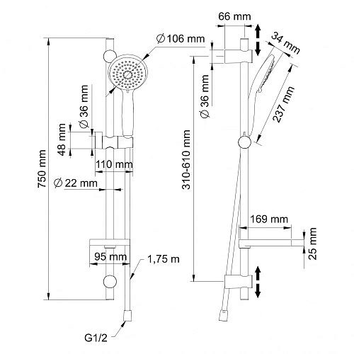 Душевой гарнитур Swedbe Harmony 5010 Душевой гарнитур Swedbe Harmony 5010