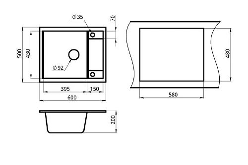 Кухонная мойка Granula 6002, ЧЁРНЫЙ, кварц 600х500 Кухонная мойка Granula 6002, ЧЁРНЫЙ, кварц 600х500