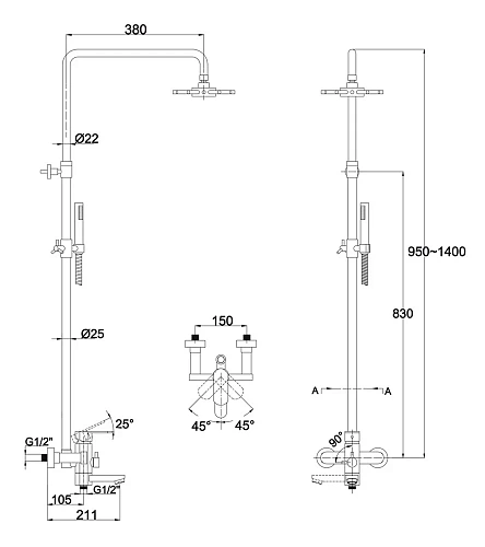 Душевая система Kaiser Sonat 34188-1 Bronze Душевая система Kaiser Sonat 34188-1 Bronze
