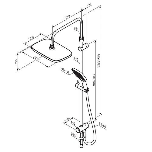 Душевая система Damixa Gala 953000000 верхний душ 300x210 мм, штанга 1050-1450, хром Душевая система Damixa Gala 953000000 верхний душ 300x210 мм, штанга 1050-1450, хром