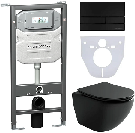 Комплект унитаза Ceramica Nova Сет 4 в 1 инсталляция с кнопкой и шумоизоляцией CN4002MB_1002B_1000