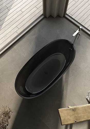 Ванна отдельностоящая ABBER AT9701Onyx 165x78 универсальная, черная полиэфирная смола Ванна отдельностоящая ABBER AT9701Onyx 165x78 универсальная, черная полиэфирная смола