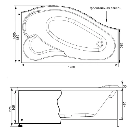 Экран для ванны фронтальный Aquanet Palma 170 R черная 00179894 Экран для ванны фронтальный Aquanet Palma 170 R черная 00179894