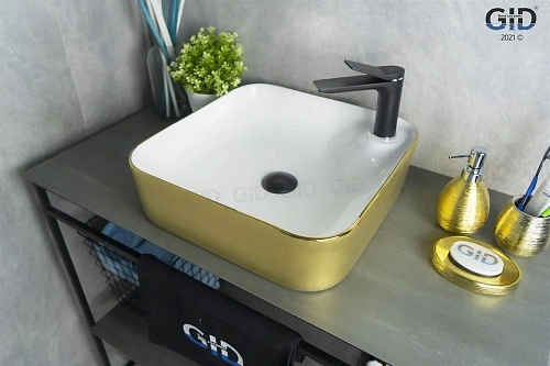 Раковина Gid Nc429 52218 накладная белая / золото 43x43x12 Раковина Gid Nc429 52218 накладная белая / золото 43x43x12