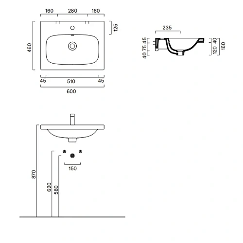 Раковина Catalano Alvea 0620600001 60x46 подвесная/мебельная, белый глянцевыйл Раковина Catalano Alvea 0620600001 60x46 подвесная/мебельная, белый глянцевыйл