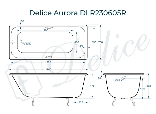 Ванна чугунная Delice Aurora 1700х700 с отверстиями под ручки DLR230605R Ванна чугунная Delice Aurora 1700х700 с отверстиями под ручки DLR230605R