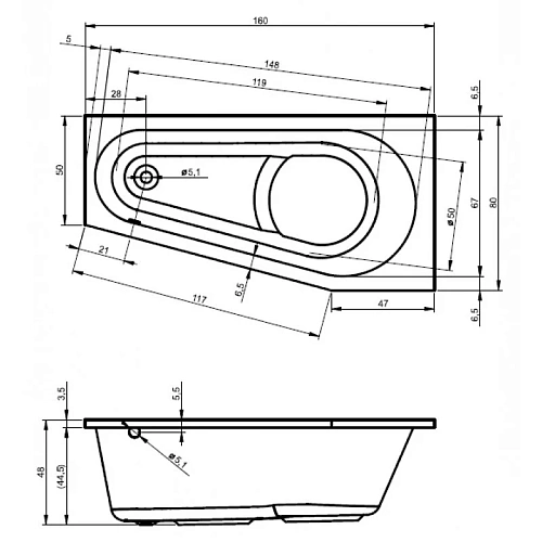 Акриловая ванна Riho Delta BB8300500000000 160x80 L Акриловая ванна Riho Delta BB8300500000000 160x80 L
