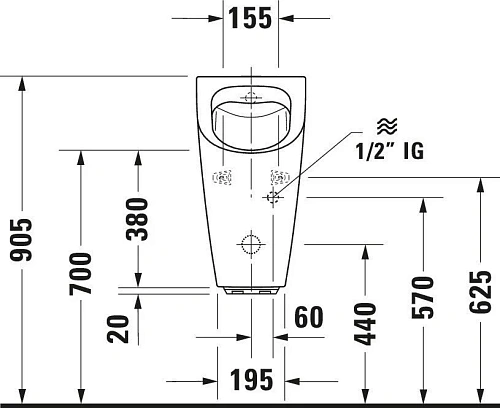 Писсуар Duravit ME by Starck 2809310097 подача воды сзади белый Писсуар Duravit ME by Starck 2809310097 подача воды сзади белый