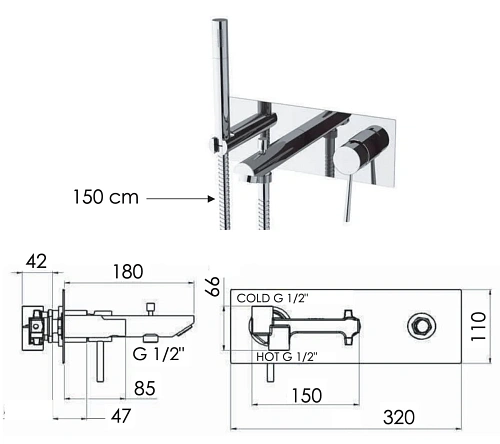 Смеситель для ванны Remer Minimal N04 Смеситель для ванны Remer Minimal N04