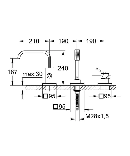 Смеситель на борт ванны GROHE Allure на 3 отверстия, хром (19316000) внешняя часть Смеситель на борт ванны GROHE Allure на 3 отверстия, хром (19316000) внешняя часть