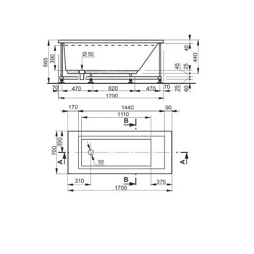 Акриловая ванна Veedi Anica 170x70 13017070 Акриловая ванна Veedi Anica 170x70 13017070