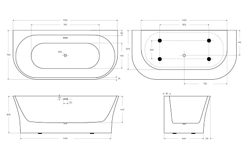 Акриловая ванна BelBagno BB711-1700-750 1700x750 Акриловая ванна BelBagno BB711-1700-750 1700x750