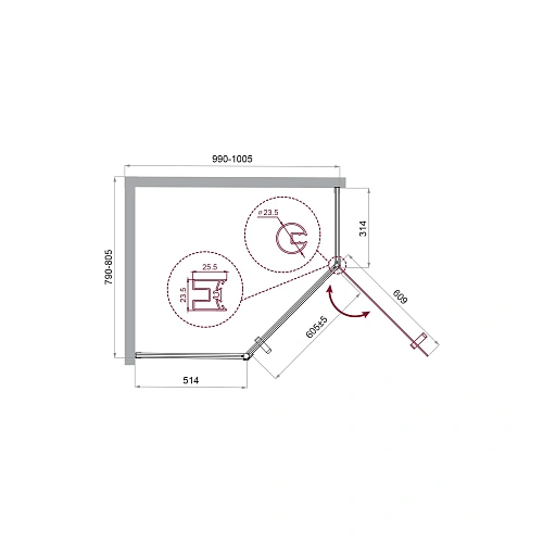 Душевой уголок BelBagno UNO-195-PH-1-100/80-C-Cr 1000x800 мм Душевой уголок BelBagno UNO-195-PH-1-100/80-C-Cr 1000x800 мм
