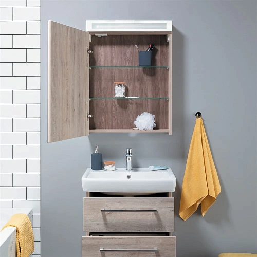 Зеркальный шкаф DREJA MAX, 60 см, 1 дверца, 2 стеклянные полки, дуб кантри 77.9006D Зеркальный шкаф DREJA MAX, 60 см, 1 дверца, 2 стеклянные полки, дуб кантри 77.9006D