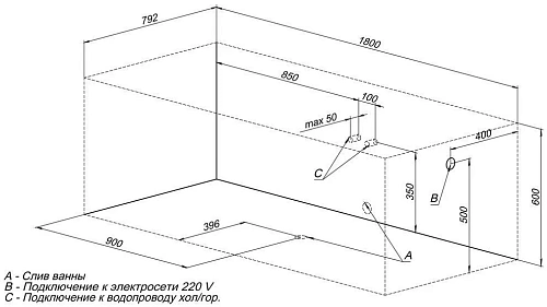 Акриловая ванна Aquanet Amelia 180x80 00210314 Акриловая ванна Aquanet Amelia 180x80 00210314