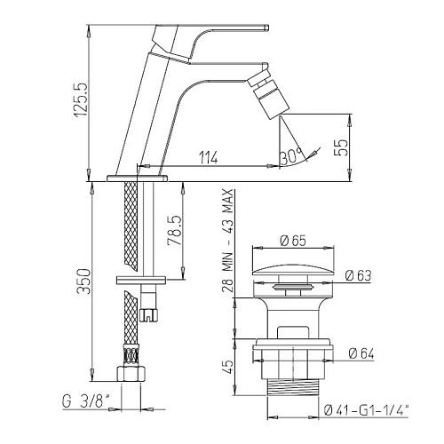 Смеситель для раковины Paini Lady 89PA211 с донным клапаном, сталь PVD Смеситель для раковины Paini Lady 89PA211 с донным клапаном, сталь PVD