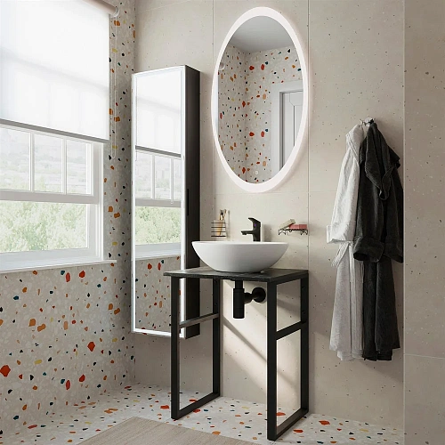 Комплект мебели DIWO Элиста 60 чёрный мрамор, с раковиной Moduo 55 Leaf подвесная, в стиле лофт (гар 554847 Комплект мебели DIWO Элиста 60 чёрный мрамор, с раковиной Moduo 55 Leaf подвесная, в стиле лофт (гар 554847