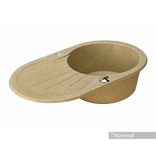 Кухонная мойка Aquaton Паола 1A714032PA220 из литого мрамора, круглая, с крылом песочная Кухонная мойка Aquaton Паола 1A714032PA220 из литого мрамора, круглая, с крылом песочная