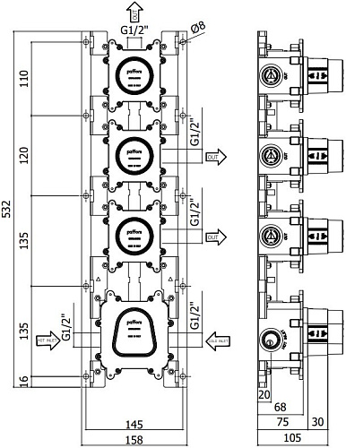 Скрытая часть смесителя Paffoni Modular Box MDBOX019 Скрытая часть смесителя Paffoni Modular Box MDBOX019