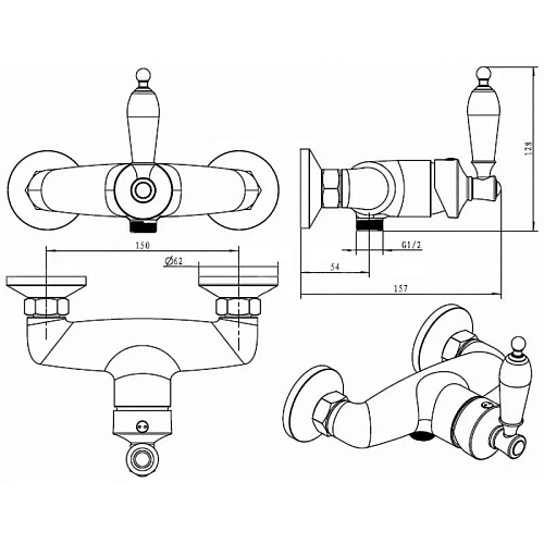 Смеситель для душа Boheme Vogue 224-MR-W хром Murano, белое Смеситель для душа Boheme Vogue 224-MR-W хром Murano, белое