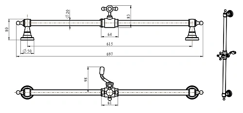 Душевая штанга Boheme Brillante латунь 418 Душевая штанга Boheme Brillante латунь 418