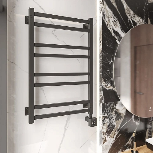 Полотенцесушитель электрический EWRIKA Кассандра Pg 80x50 R, черный матовый 510355 Полотенцесушитель электрический EWRIKA Кассандра Pg 80x50 R, черный матовый 510355