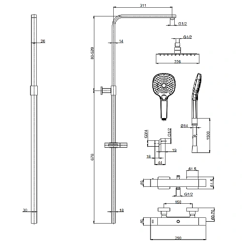 Душевая система AQUAme AQM 8007MB с термостатом, Ø226/120мм, 1/3 режим, верхний душ - сталь, Cool To AQM8007MB Душевая система AQUAme AQM 8007MB с термостатом, Ø226/120мм, 1/3 режим, верхний душ - сталь, Cool To AQM8007MB
