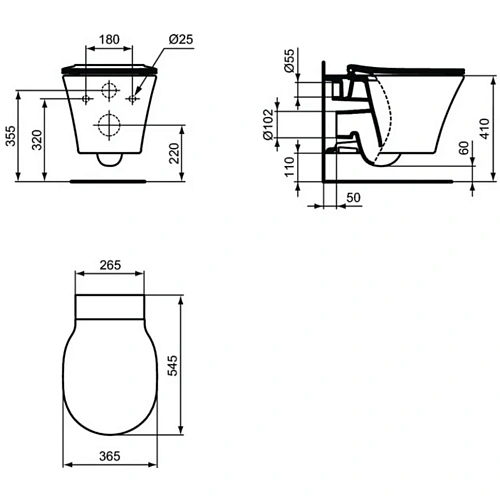 Комплект 4 в 1 Ideal Standard R031001 с подвесным унитазом CONNECT AIR AquaBlade E005401, сиденьем C Комплект 4 в 1 Ideal Standard R031001 с подвесным унитазом CONNECT AIR AquaBlade E005401, сиденьем C